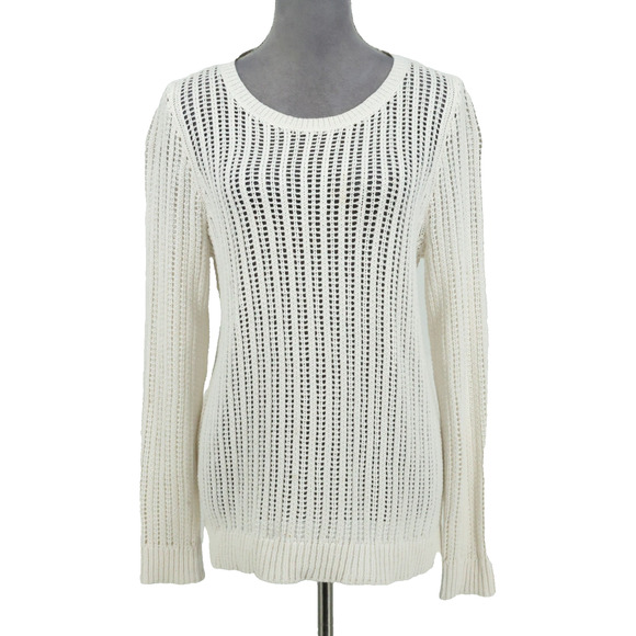 Talbots Sweaters - Talbots Sweater Womens Medium Ivory All Cotton Open Knit Tunic Pullover Coastal